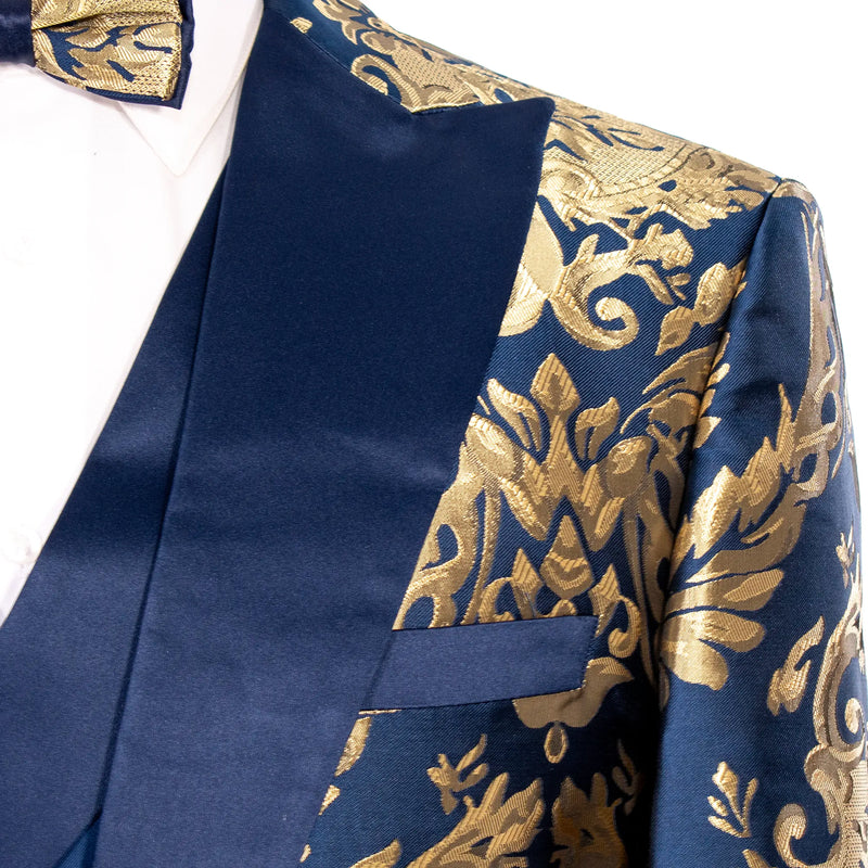 Navy with Woven Gold Filigree 3-Piece Slim-Fit Tuxedo