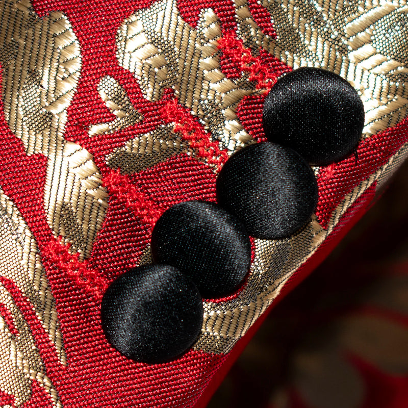 Red with Woven Gold Filigree 3-Piece Slim-Fit Tuxedo