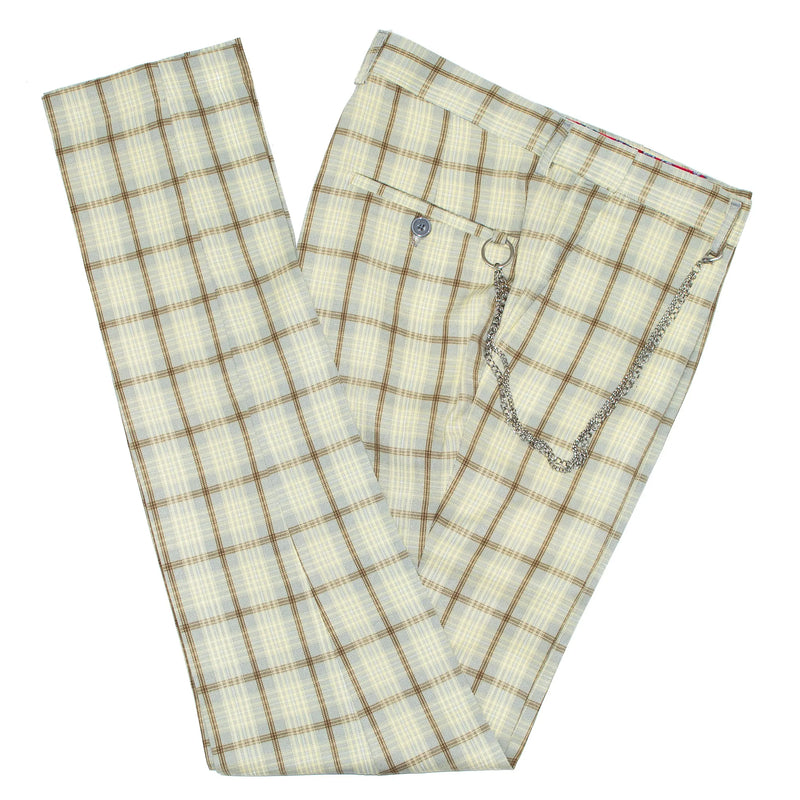 Gray & Back Plaid Slim-Fit Designer Pants