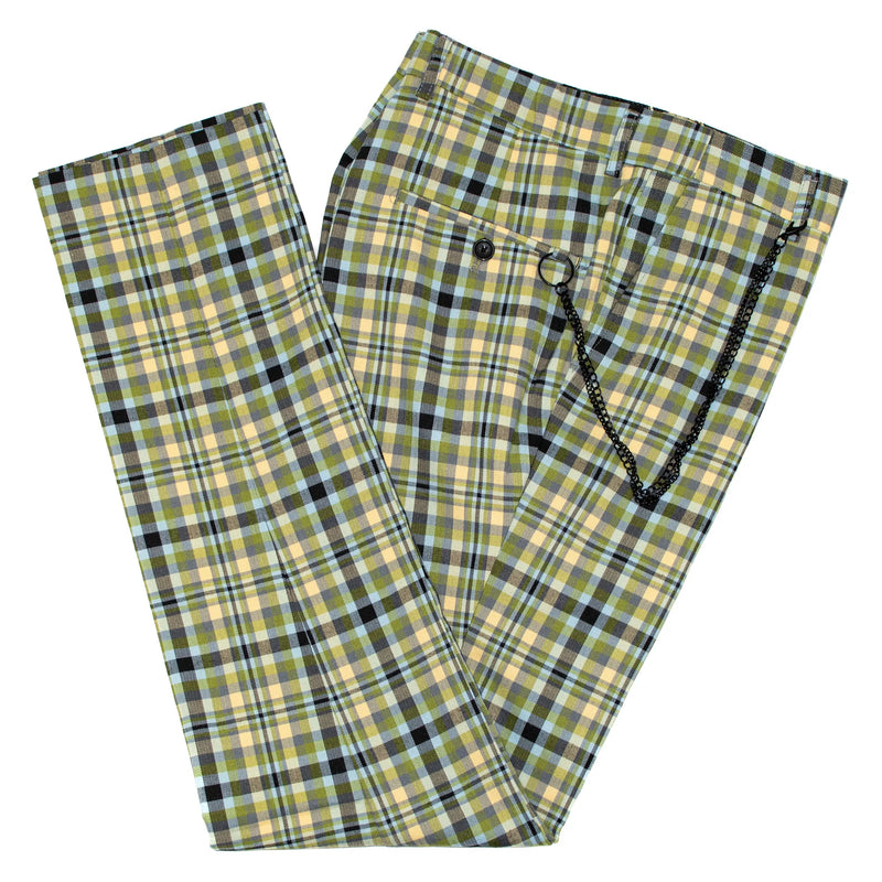 Lime Green And Light Blue Plaid Dress Pants