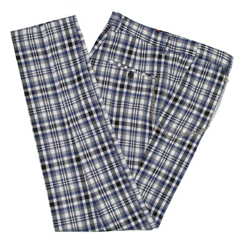 Summer Blue Plaid Dress Pants
