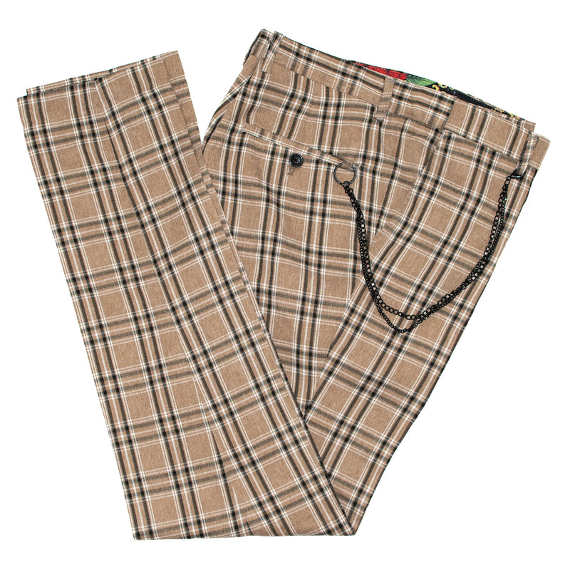 Taupe And White Plaid Dress Pants