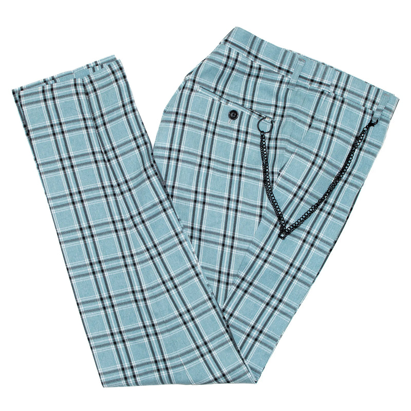 Teal Blue Plaid Dress Pants