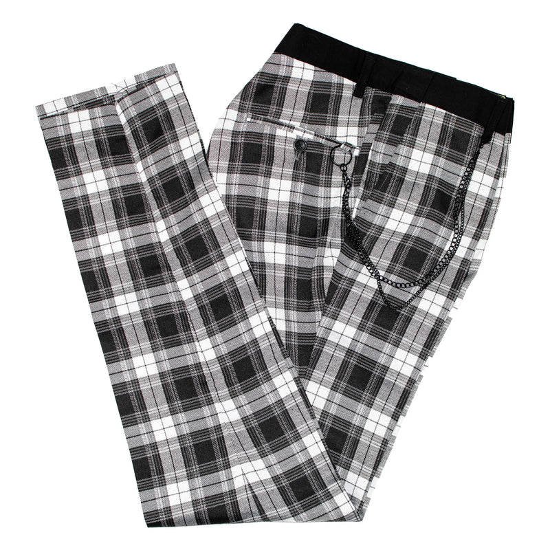 Black And White Wide-Check Design Dress Pants