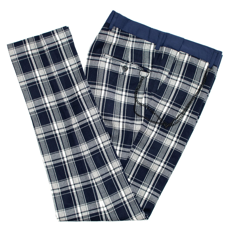 Navy Plaid Dress Pants