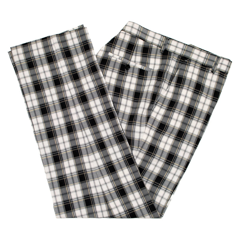 Black & White Plaid Slim-Fit Pants