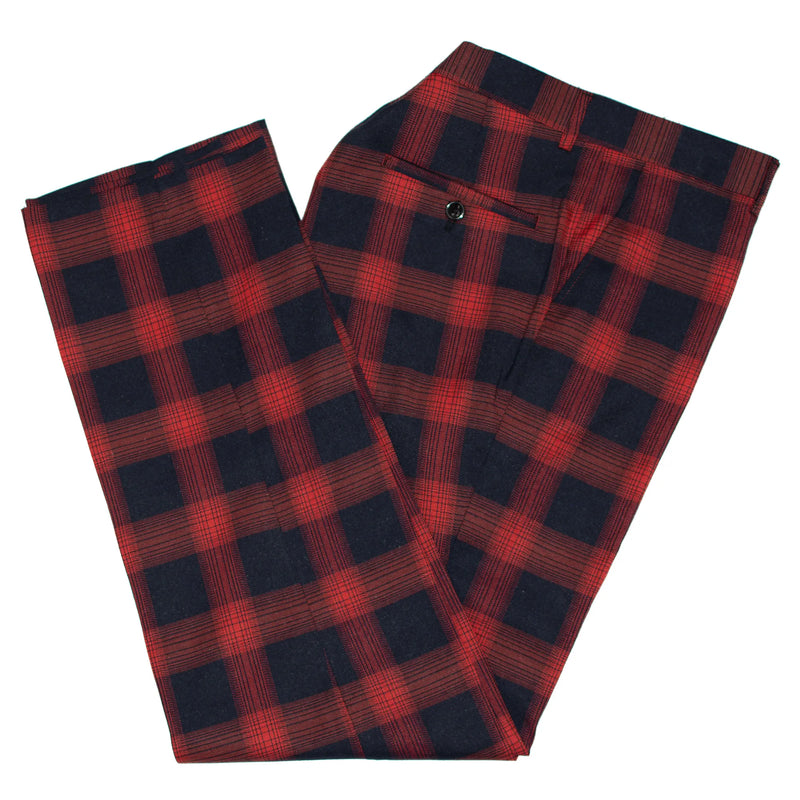 Red And Black Wide-Check Plaid Dress Pants