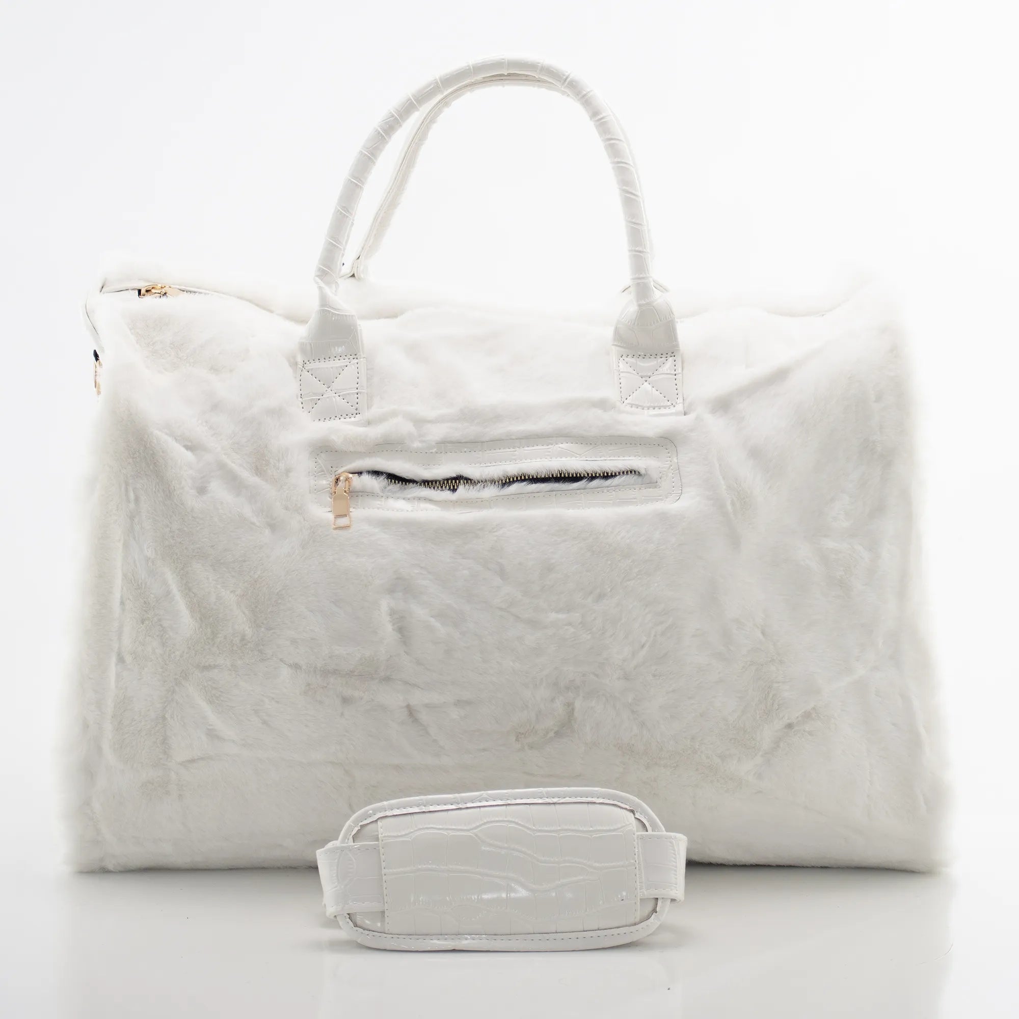 White Leather and Fur Travel Bag