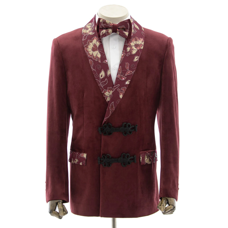 Burgundy Velvet With Sequin Trim Modern-Fit Dinner Jacket
