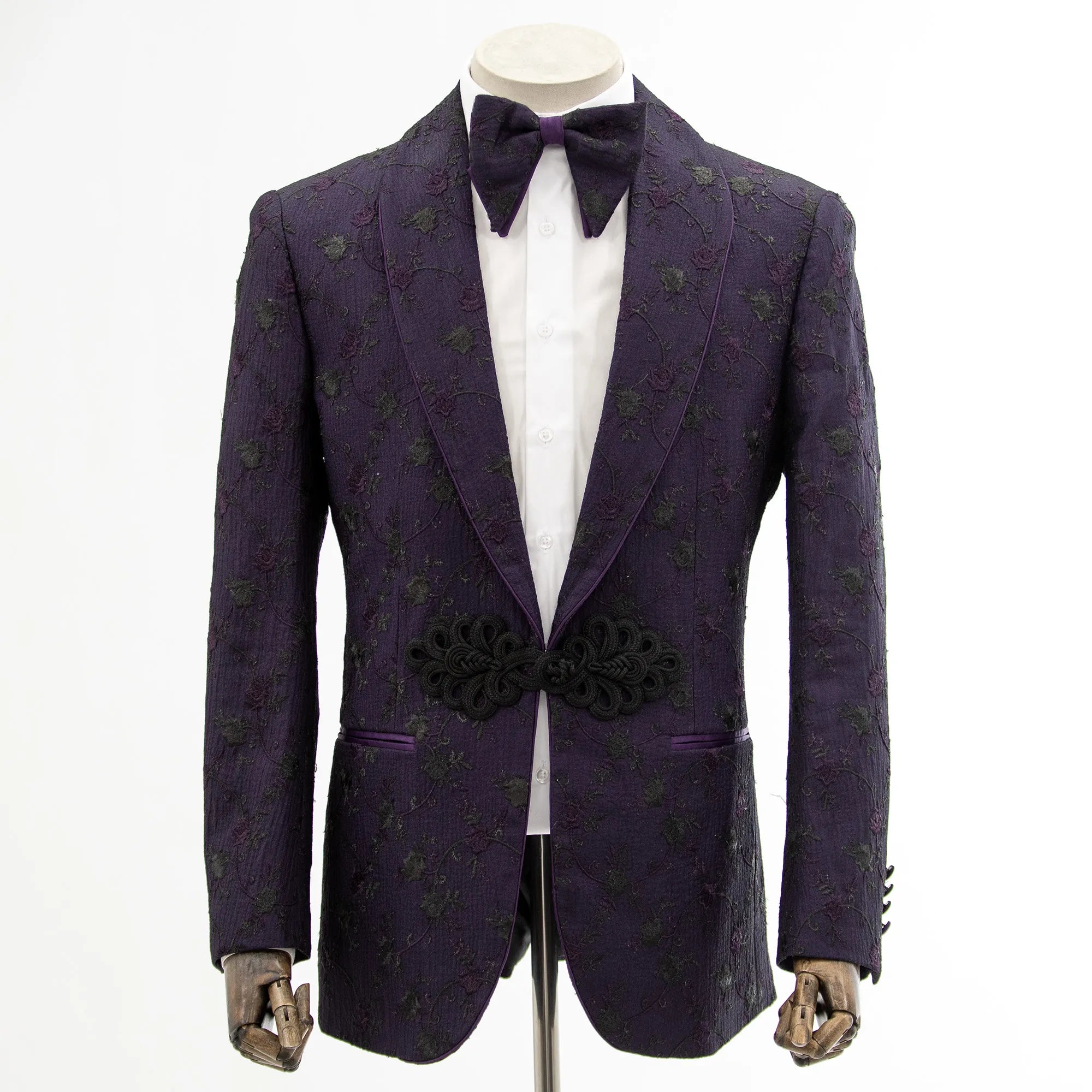 Plum Floral Lace Modern-Fit Tuxedo Jacket