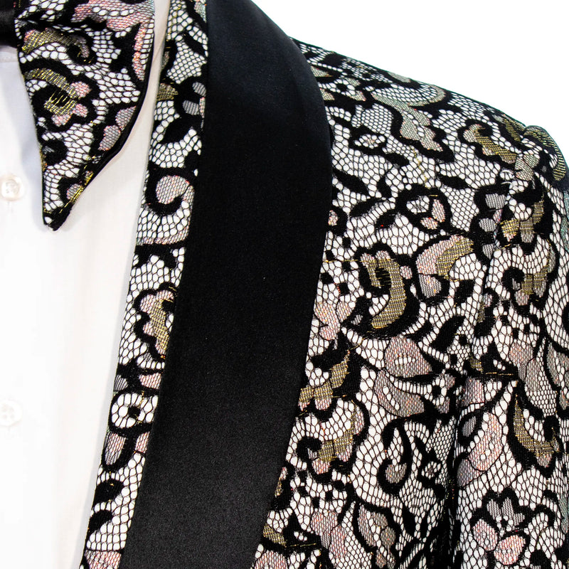 Rose Gold and Black Floral Lace Slim-Fit Dinner Jacket