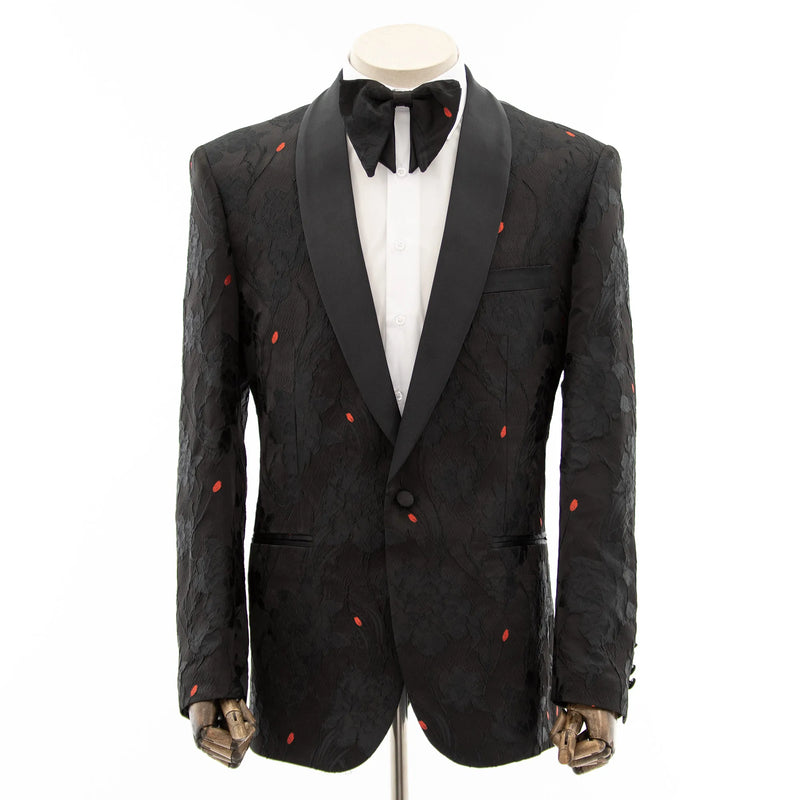 Black Floral Shawl Collar Dinner Jacket