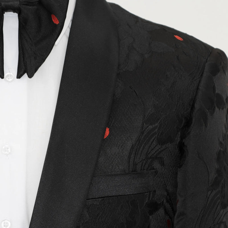 Black Floral Shawl Collar Dinner Jacket