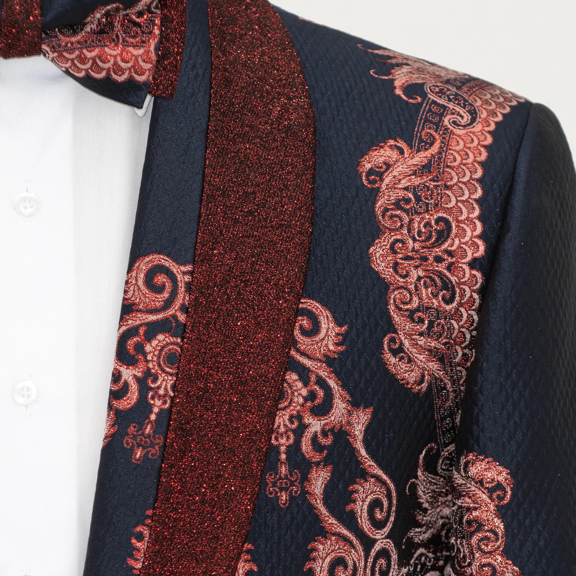 Navy Blue And Red Damask Tuxedo Jacket