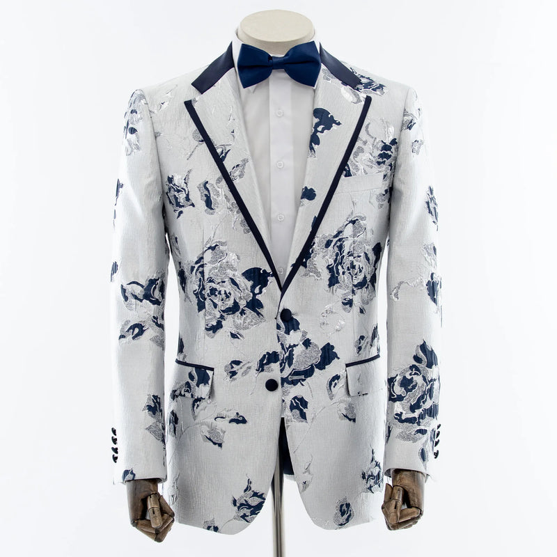 Navy Floral Embroidered Dinner Jacket