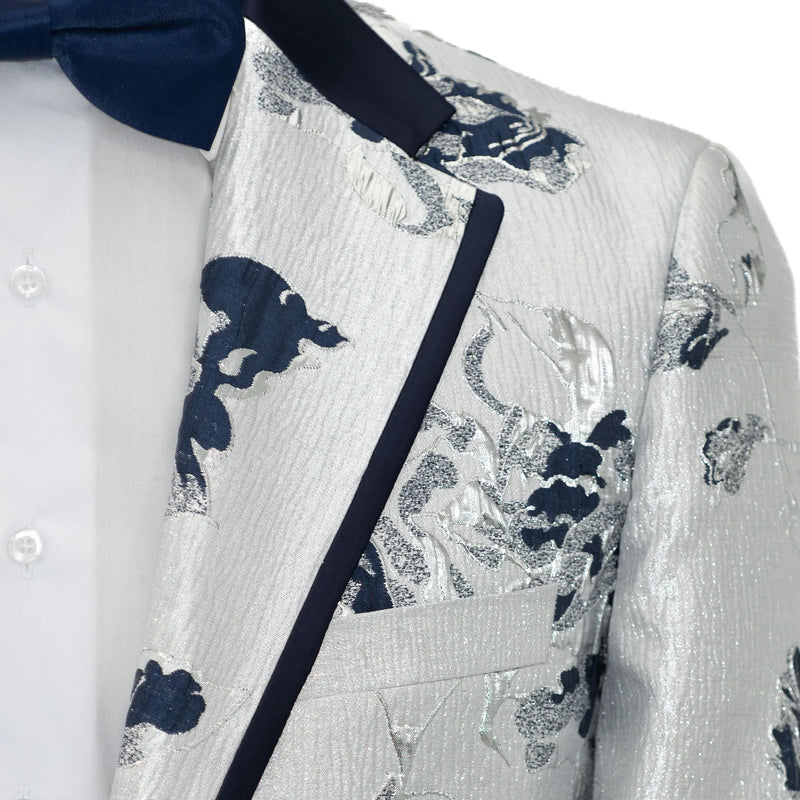 Navy Floral Embroidered Dinner Jacket