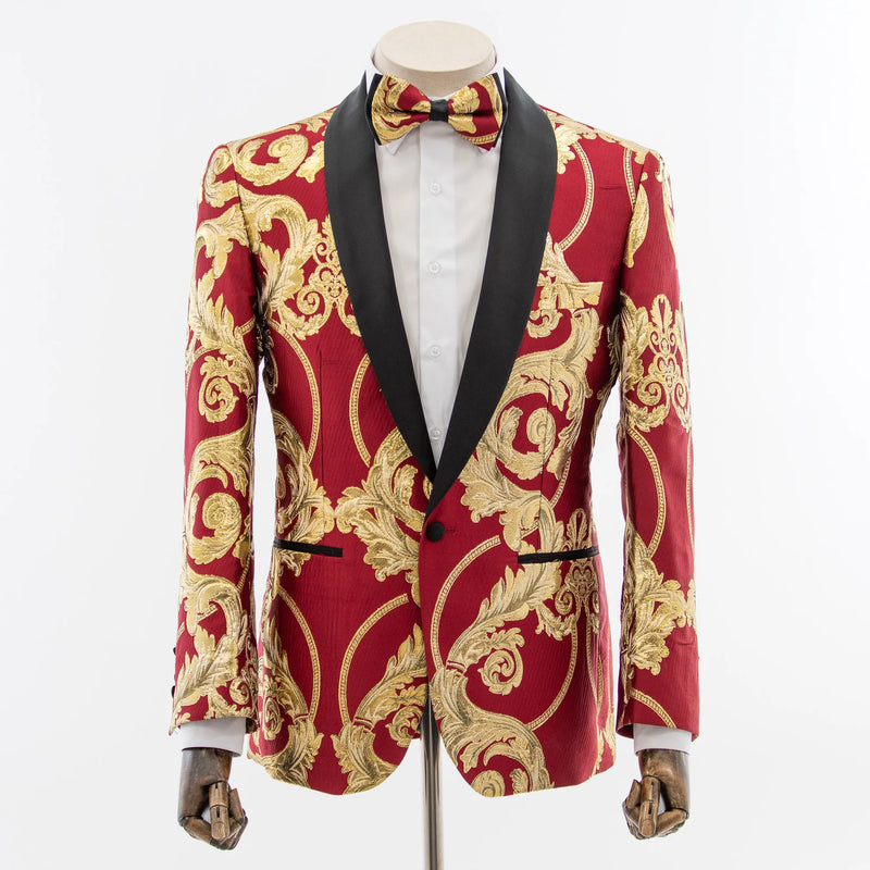 Red and Gold 3D Baroque Slim-Fit Jacket