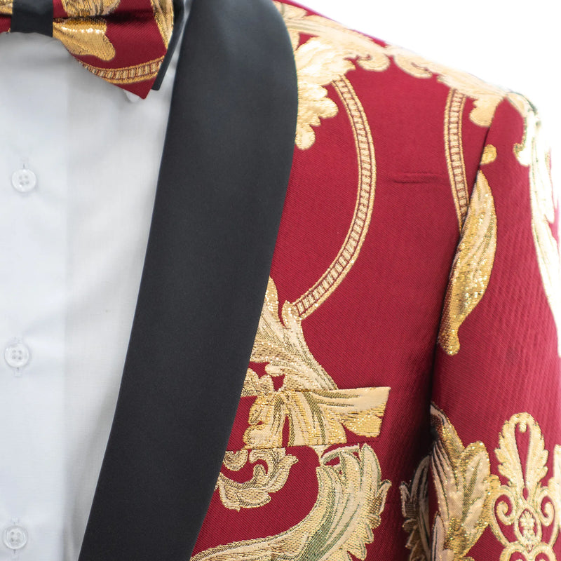 Red and Gold 3D Baroque Slim-Fit Jacket