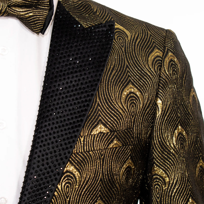 Black and Gold Ogee Slim-Fit Tuxedo Jacket