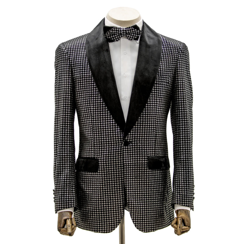 Black Metallic Houndstooth Modern-Fit Tuxedo Jacket