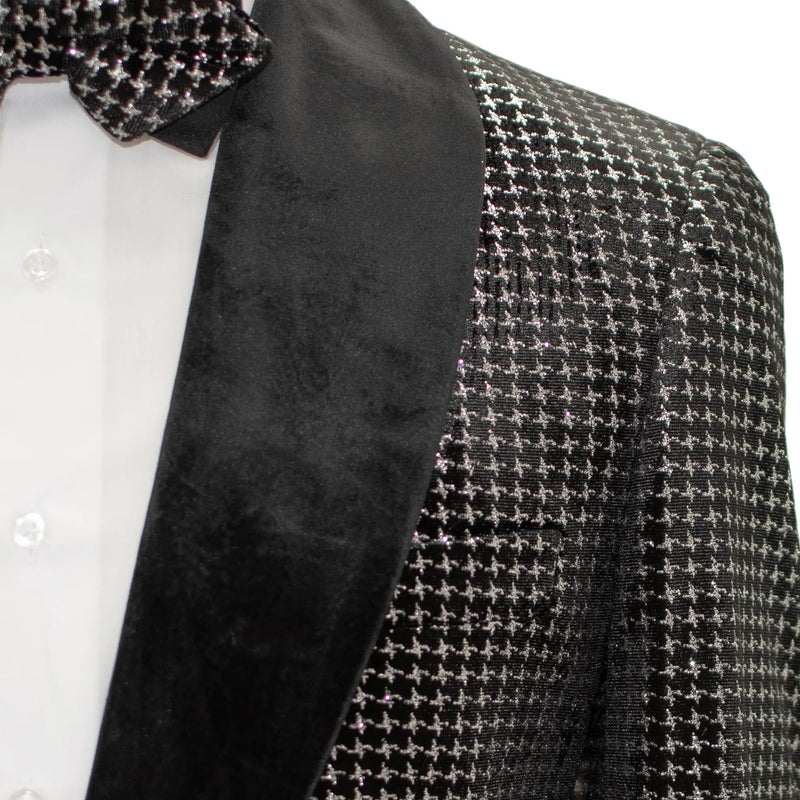 Black Metallic Houndstooth Modern-Fit Tuxedo Jacket