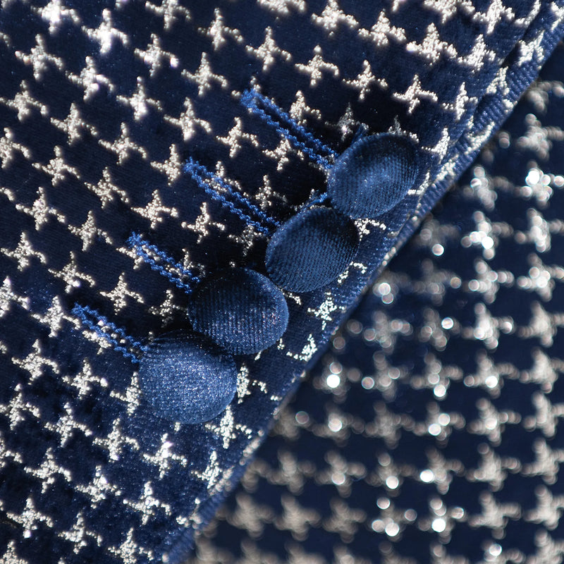 Navy Metallic Houndstooth Modern-Fit Tuxedo Jacket