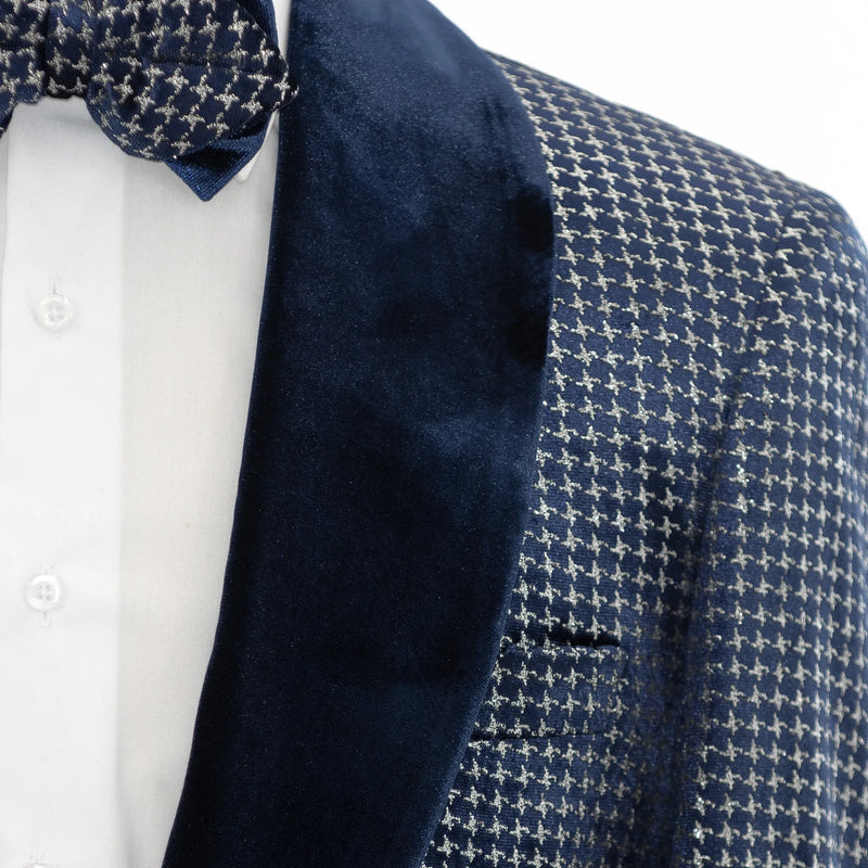 Navy Metallic Houndstooth Modern-Fit Tuxedo Jacket