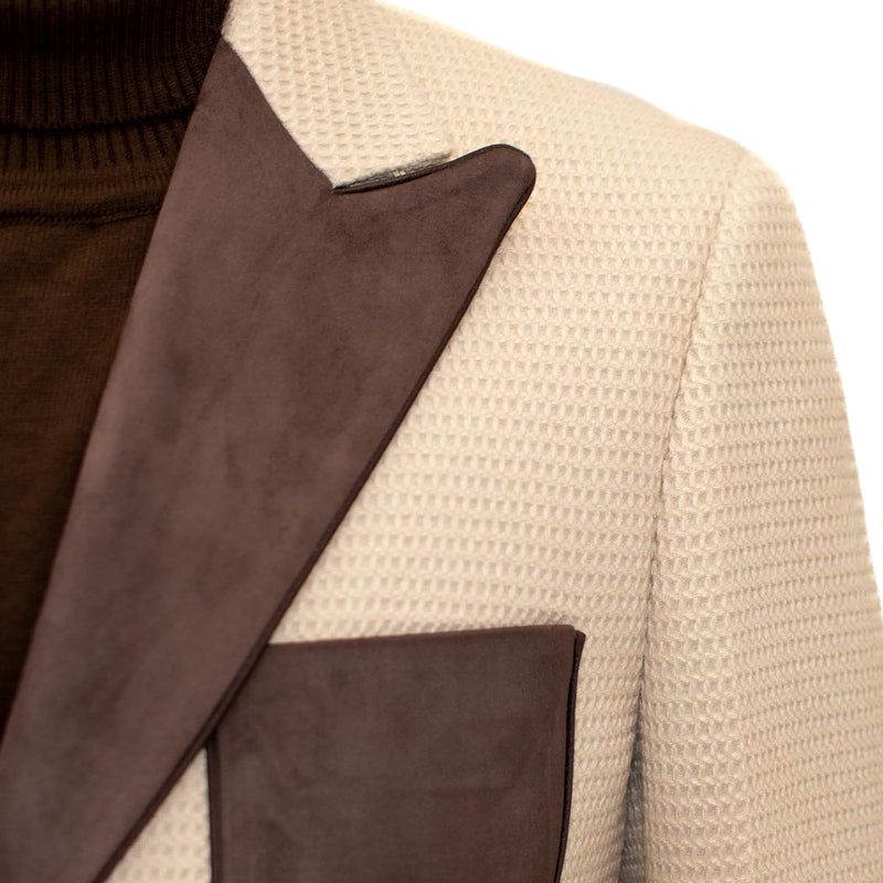 Tan Waffle-Weave Modern-Fit Tuxedo Jacket with Velvet Trim