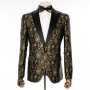 Black and Gold Paisley Slim-Fit Tuxedo Jacket