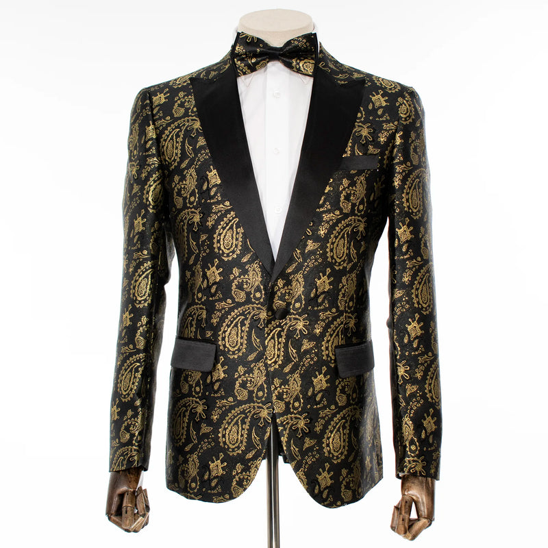 Black and Gold Paisley Slim-Fit Tuxedo Jacket