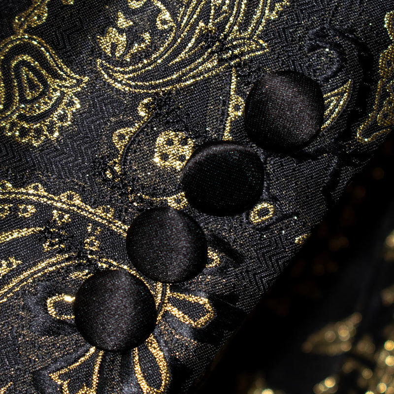 Black and Gold Paisley Slim-Fit Tuxedo Jacket