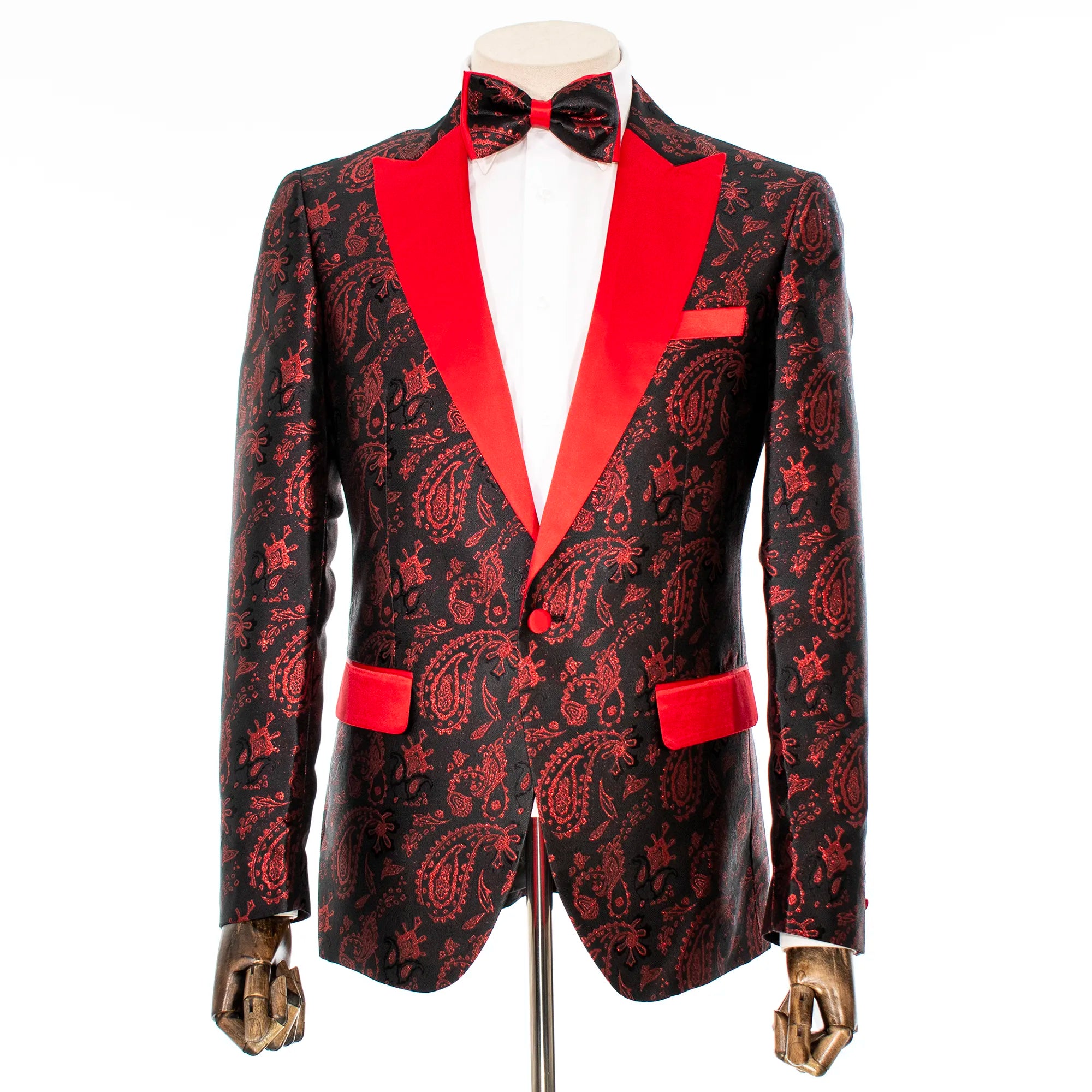 Red Paisley Slim-Fit Tuxedo Jacket