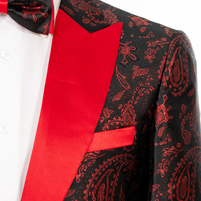 Red Paisley Slim-Fit Tuxedo Jacket