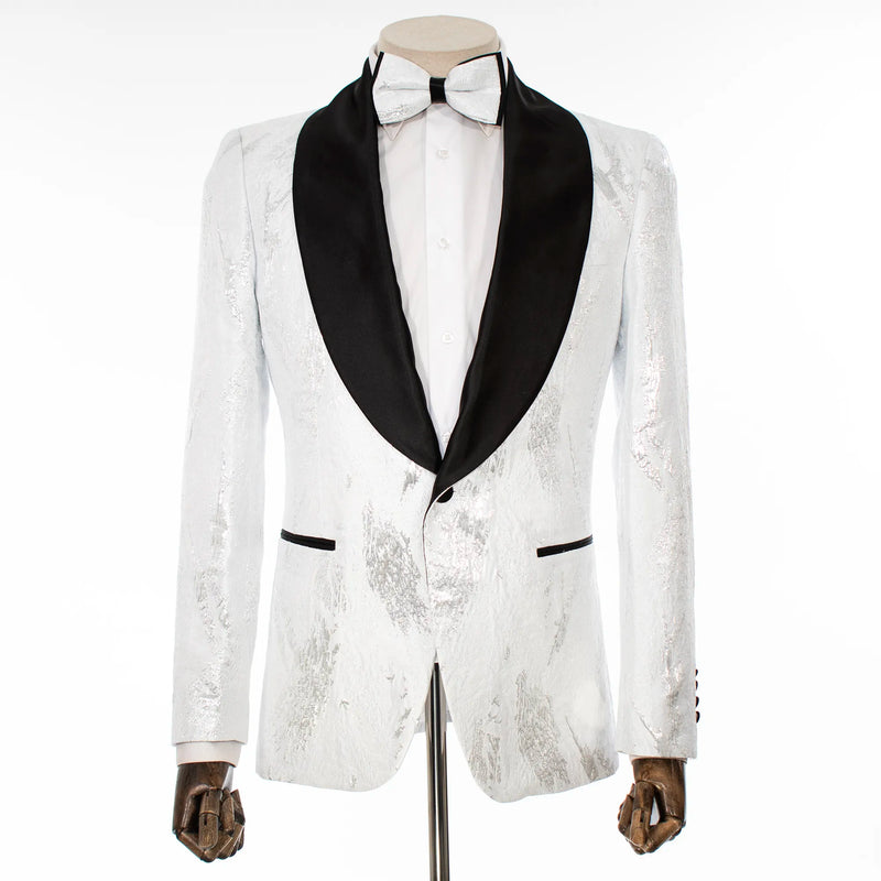 White Marbled Slim-Fit Tuxedo Jacket