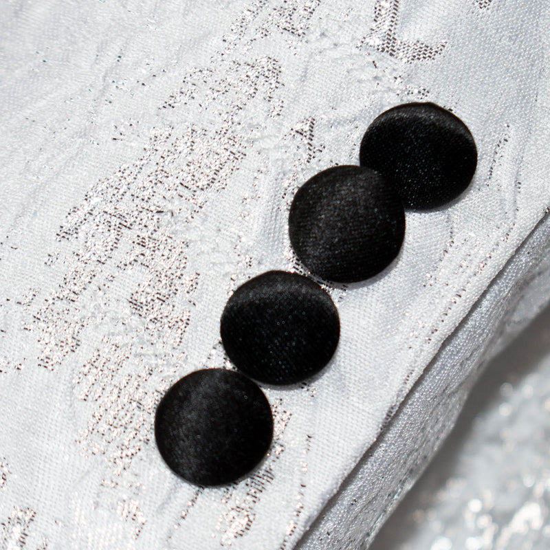 White Marbled Slim-Fit Tuxedo Jacket