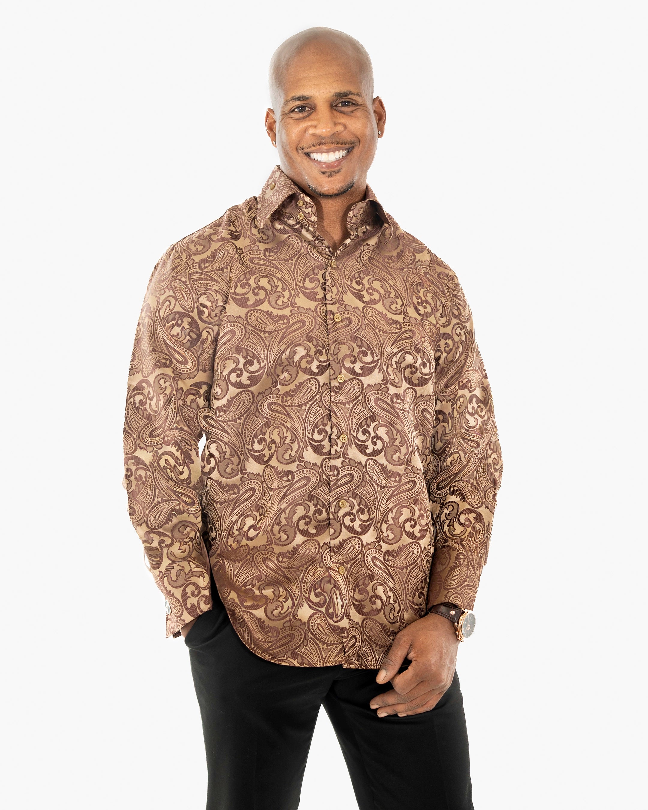 Tan Paisley Regular-Fit Dress Shirt