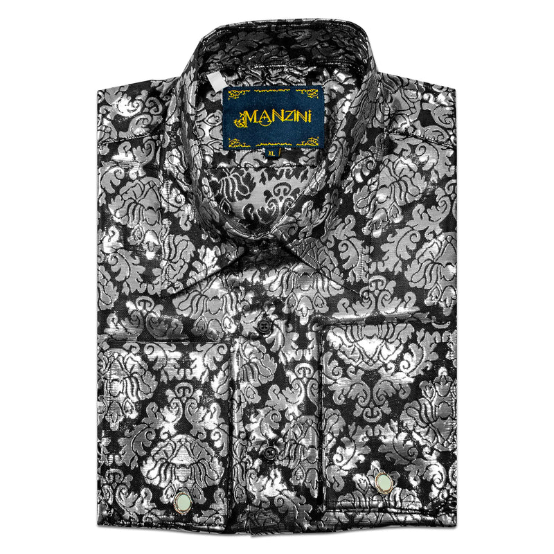 Silver Metallic Damask Regular-Fit Shirt