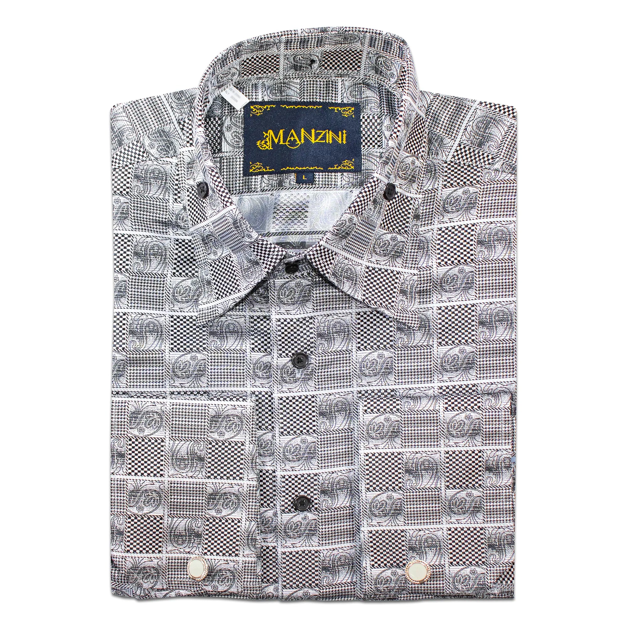 Black Plaid Designer Regular-Fit Shirt with Cufflinks