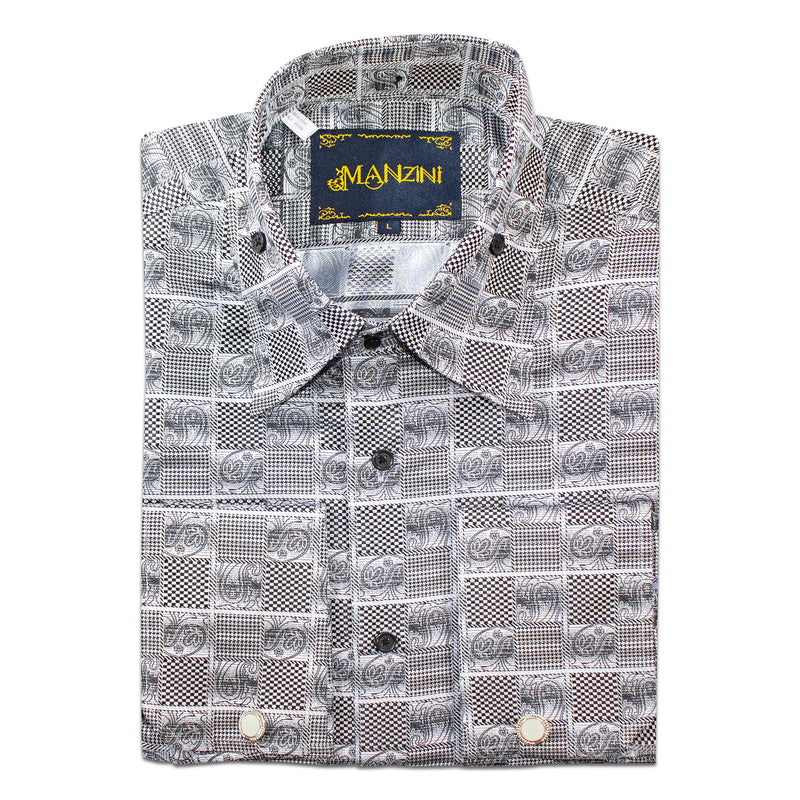 Black Plaid Designer Regular-Fit Shirt with Cufflinks