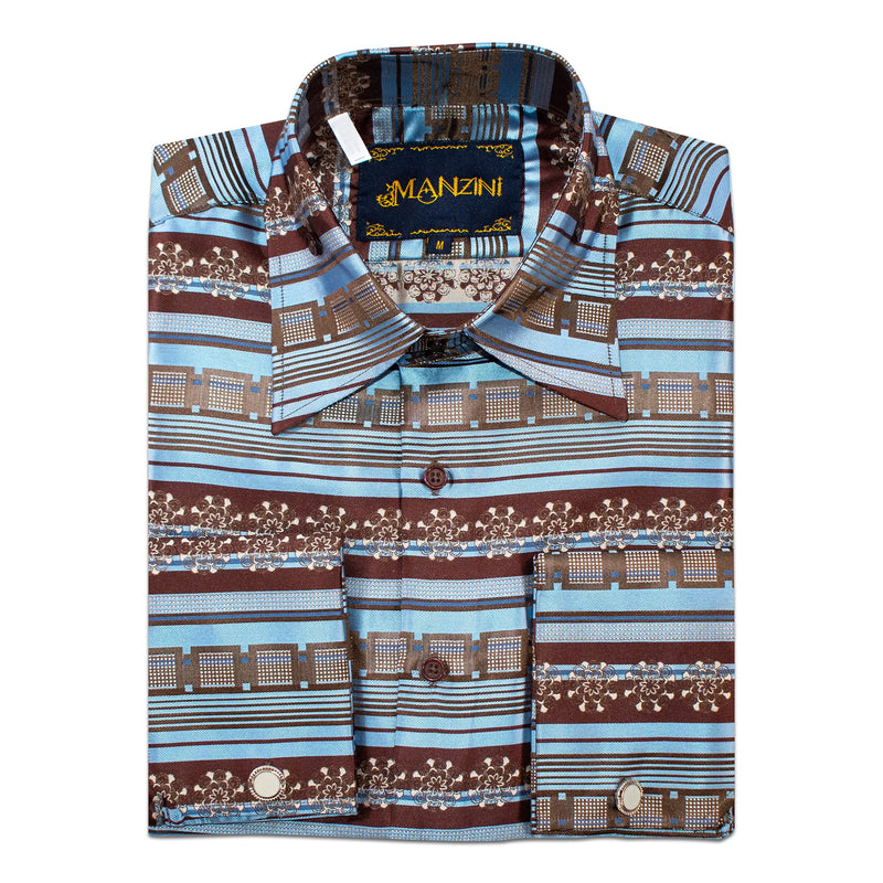 Sky Patterned Designer Regular-Fit Shirt with Cufflinks