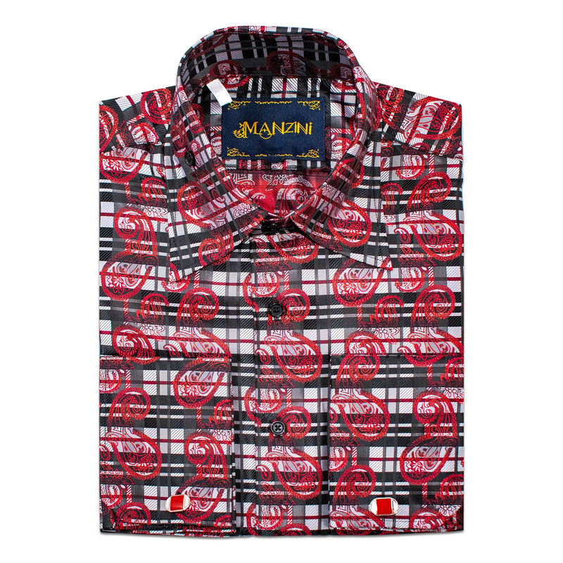 Burgundy Paisley on Plaid Regular-Fit Shirt