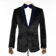 Black Velvet with Royal Blue Rhinestones Tailored-Fit Tuxedo Jacket