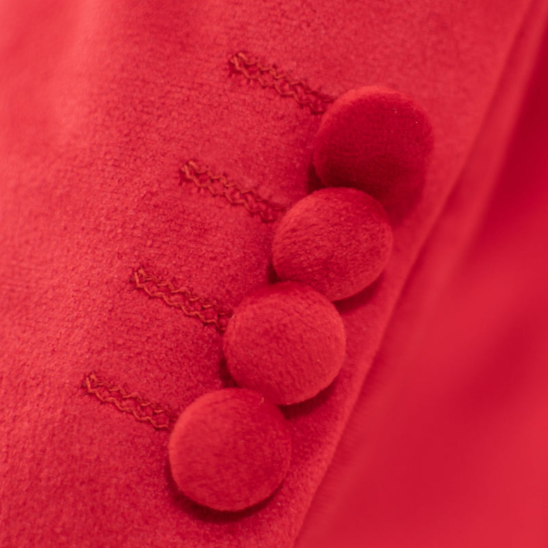 Red Velvet Modern-Fit Tuxedo Jacket with Large Black Rhinestones