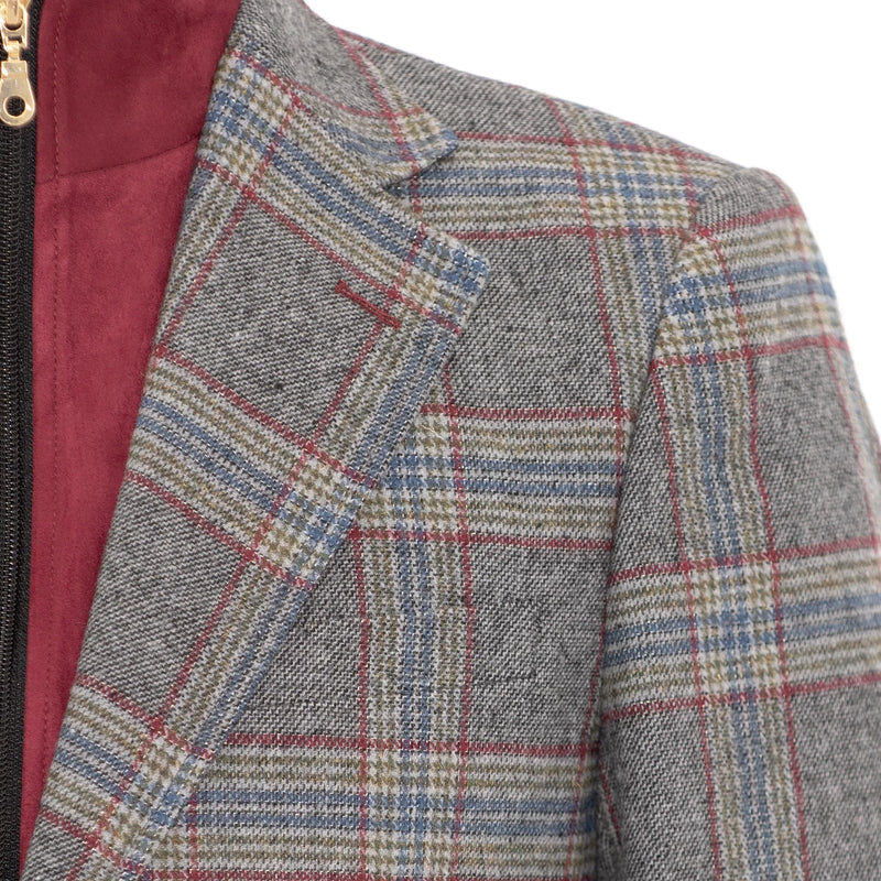 Charcoal Wool Plaid Jacket With Removable Fleece Liner