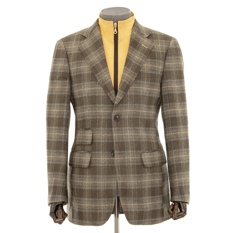 Taupe Wool Plaid Jacket With Removable Fleece Liner