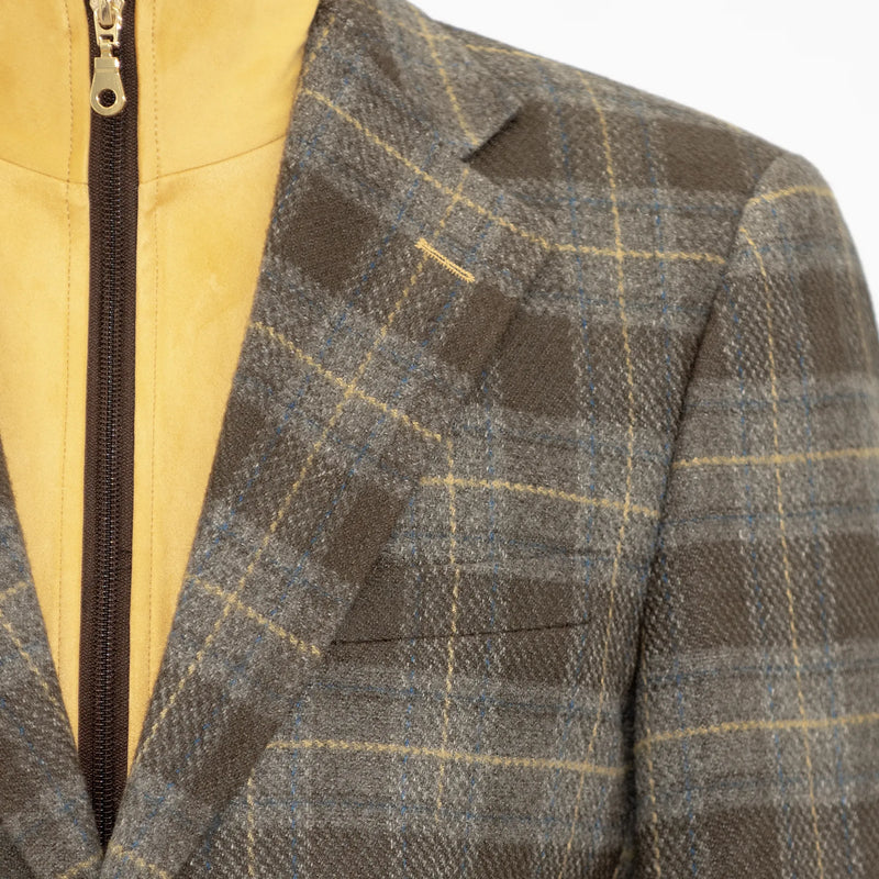 Taupe Wool Plaid Jacket With Removable Fleece Liner