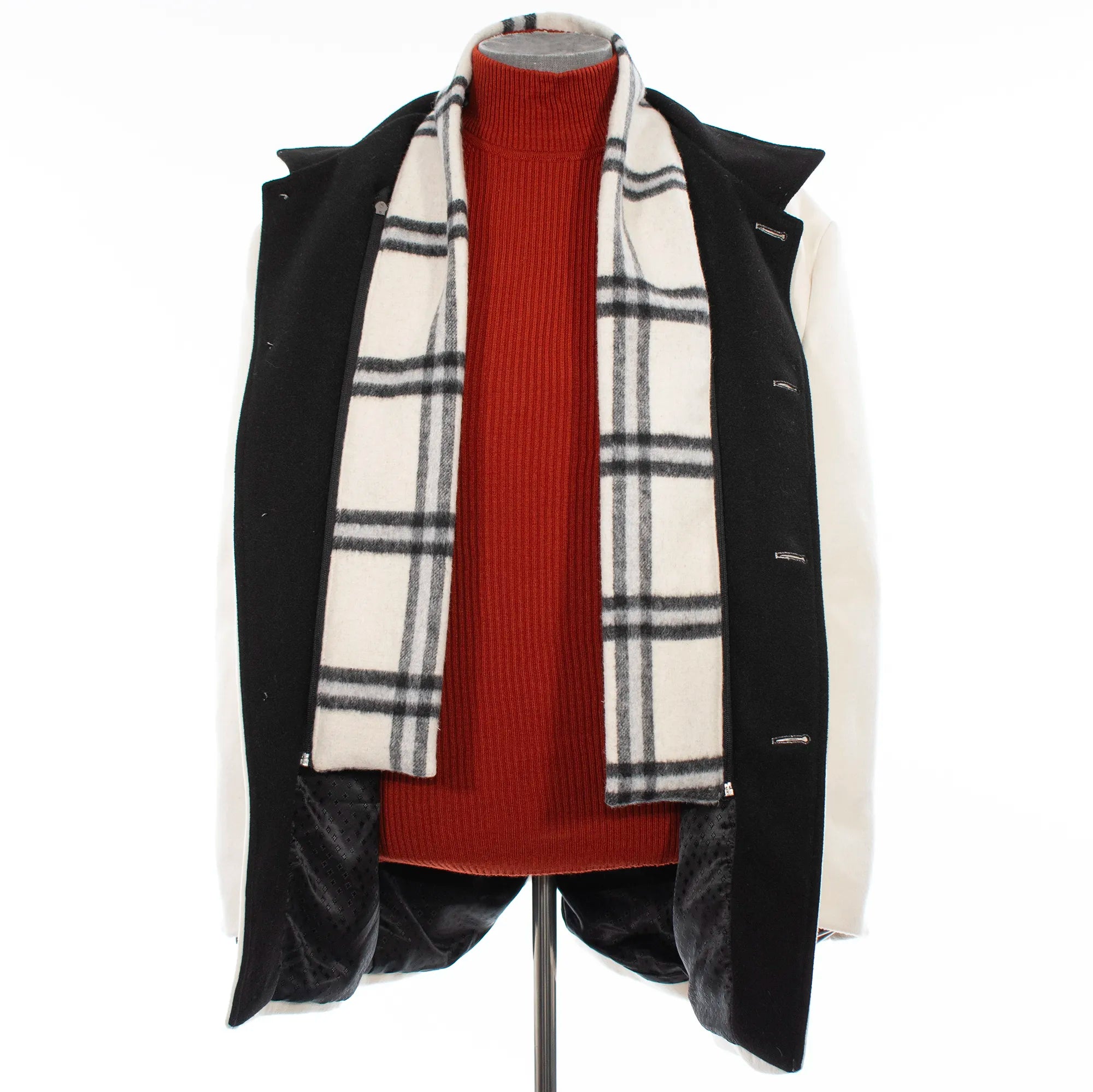 White Fleece Overcoat with Plaid Lining