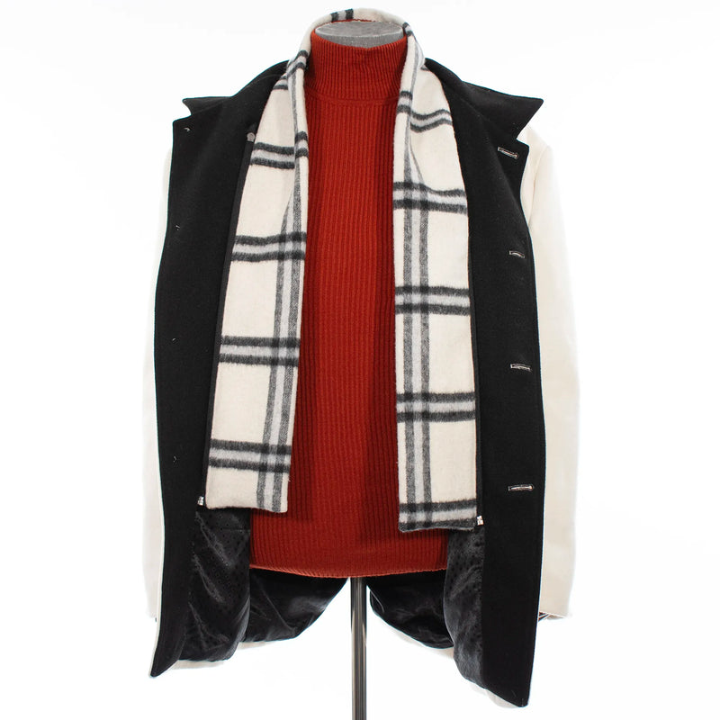 White Fleece Overcoat with Plaid Lining