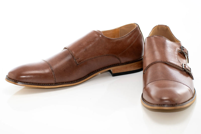 Brown Double-Monk Strap Cap-Toe