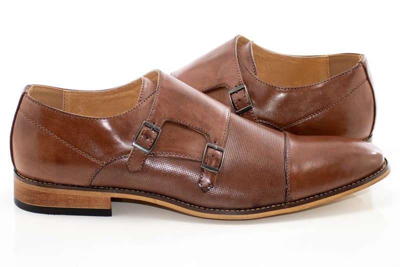Brown Double-Monk Strap Cap-Toe